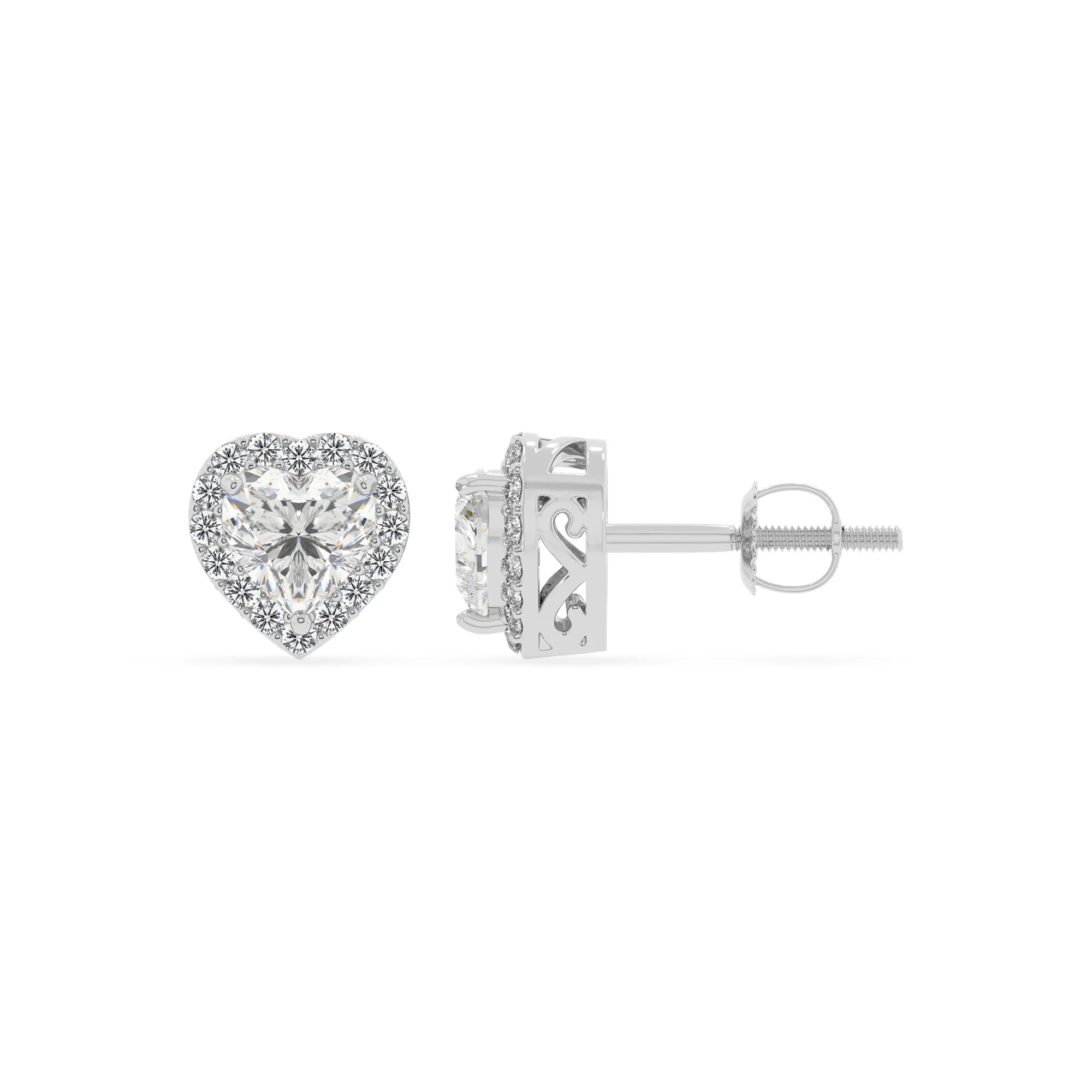 lab grown moissanite heart stud earrings in sterling silver