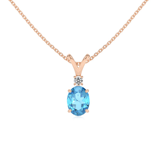 natural swiss-blue-topaz oval solitaire v-bale necklaces in rose gold
