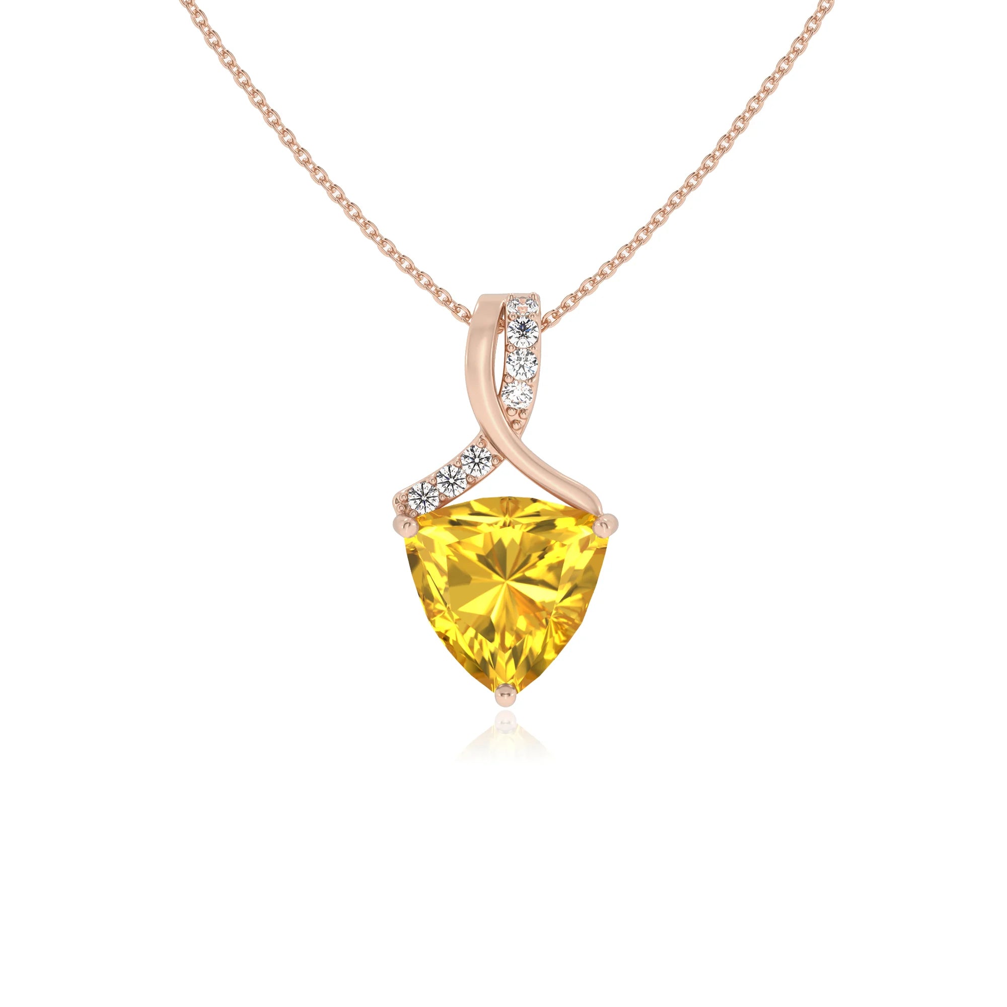 lab grown yellow-sapphire trillion solitaire necklaces in rose gold