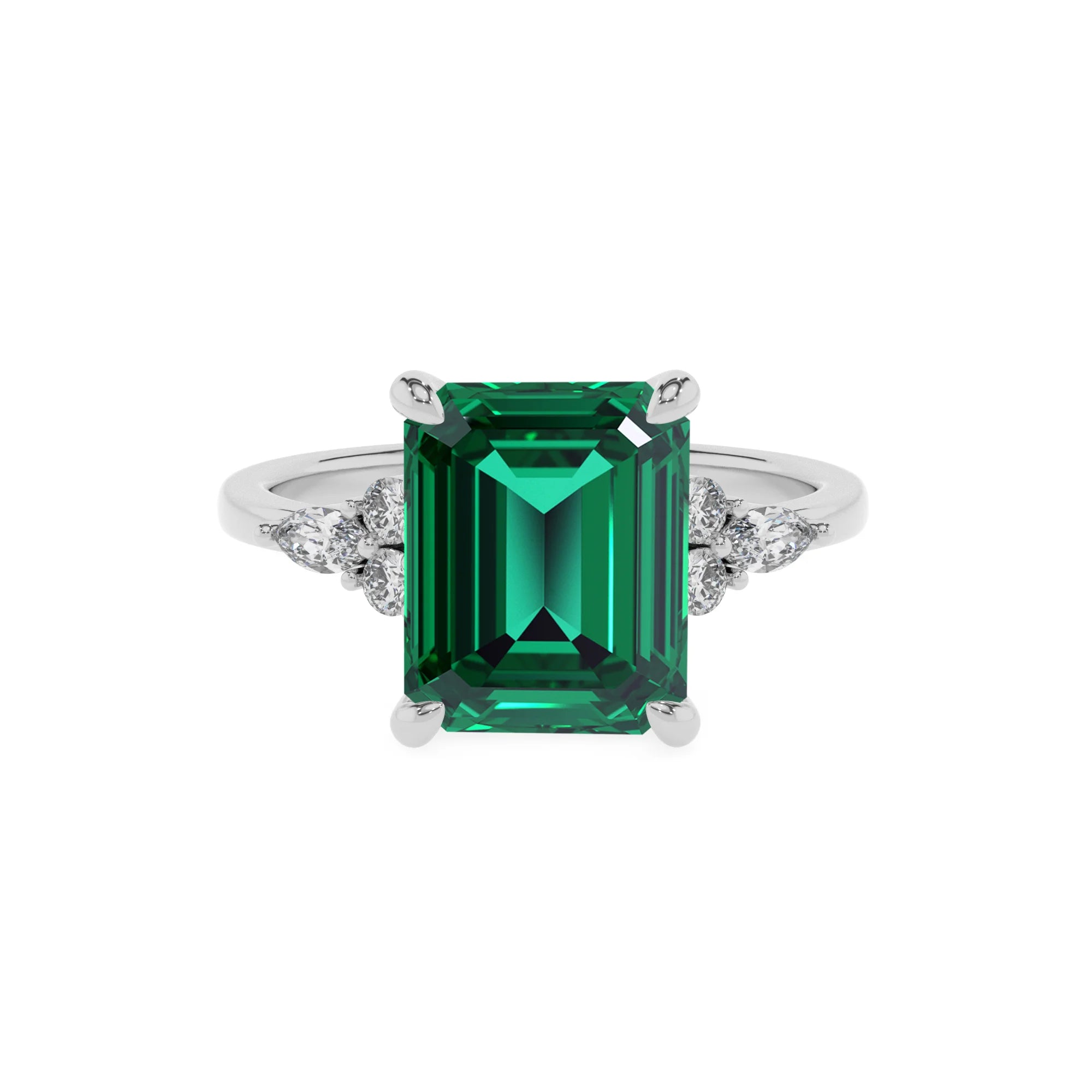 lab grown emerald octogon cut solitaire rings in platinum