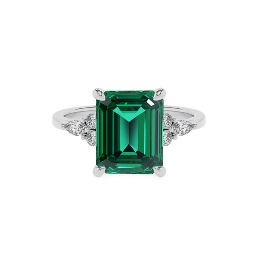 lab grown emerald octogon cut solitaire rings in platinum