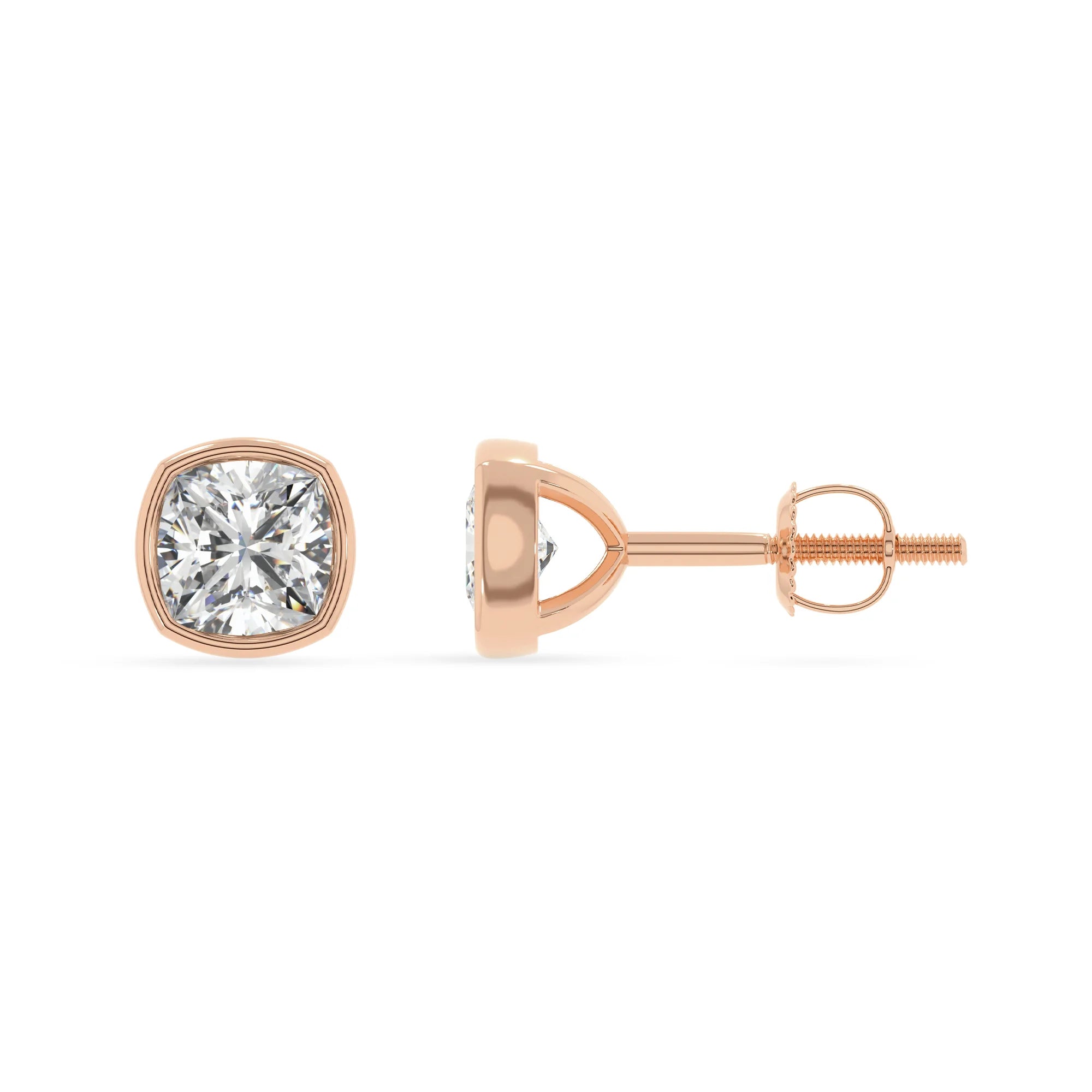 lab grown moissanite cushion stud earrings in rose gold