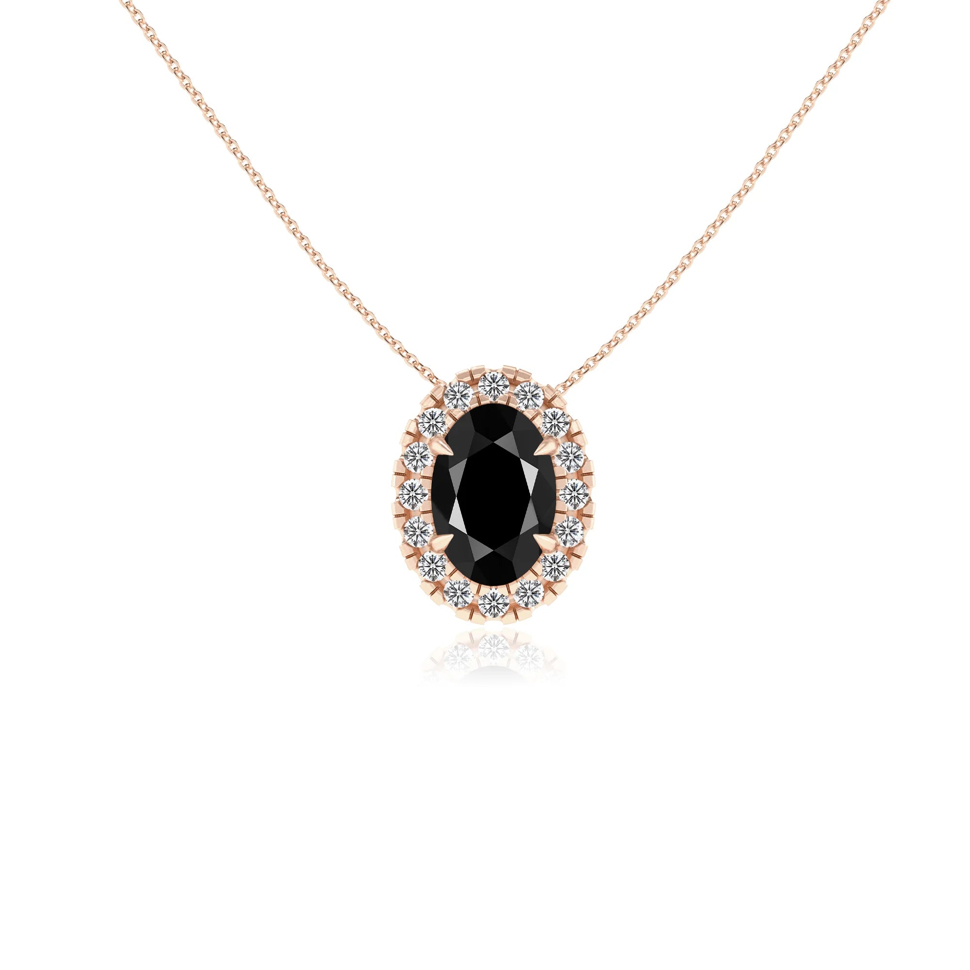 natural black onyx oval solitaire necklaces in rose gold