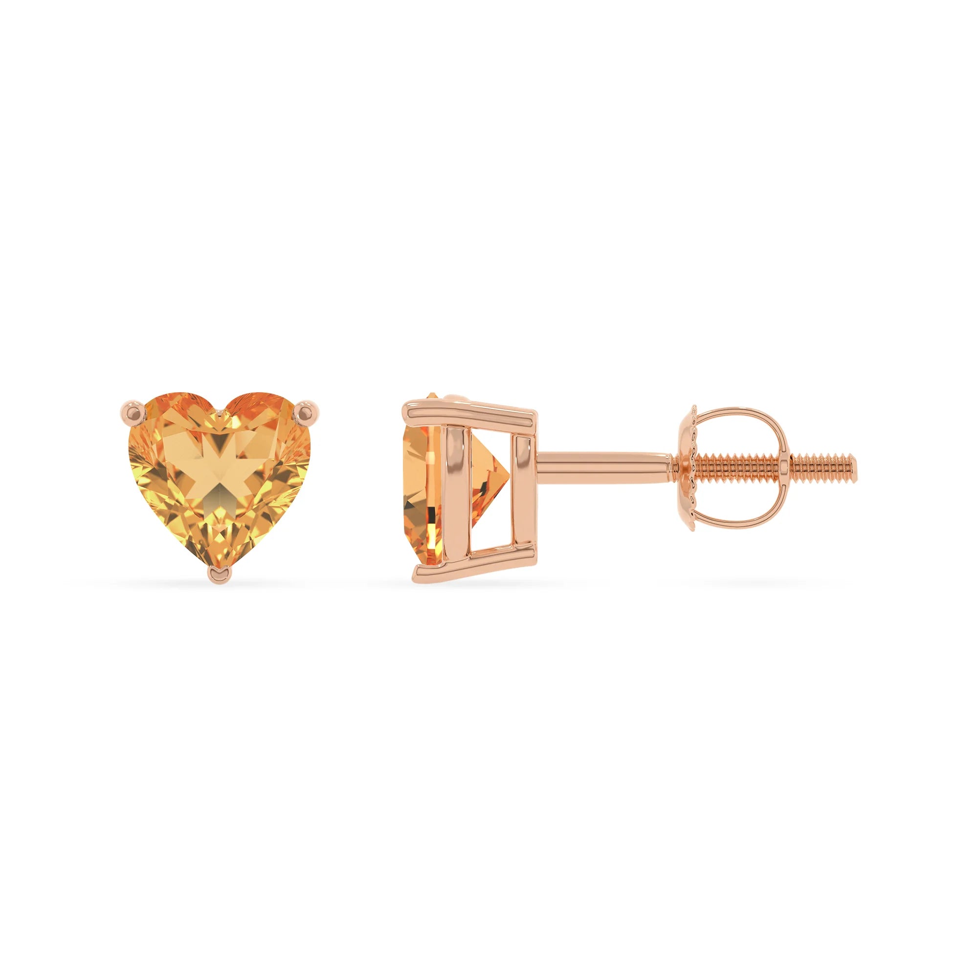 lab grown citrine heart stud earrings in rose gold