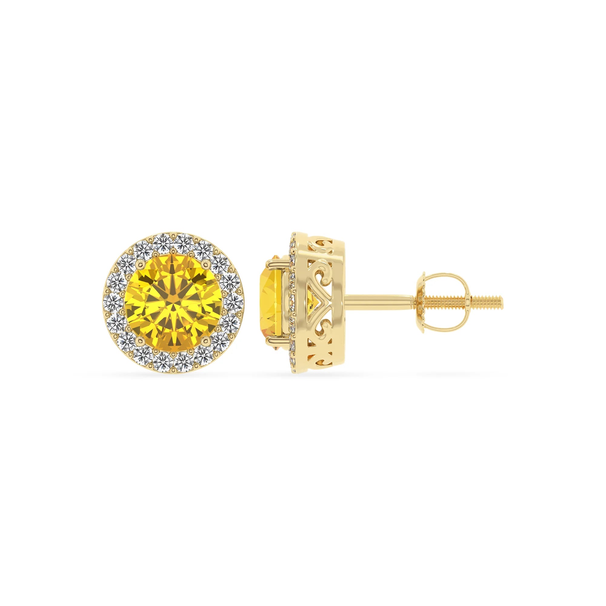 lab grown yellow sapphire round stud earrings in yellow gold