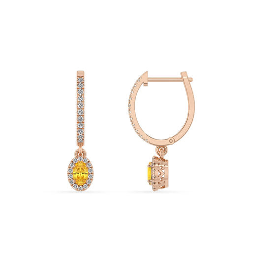 lab grown yellow sapphire oval drop earrings in rose gold