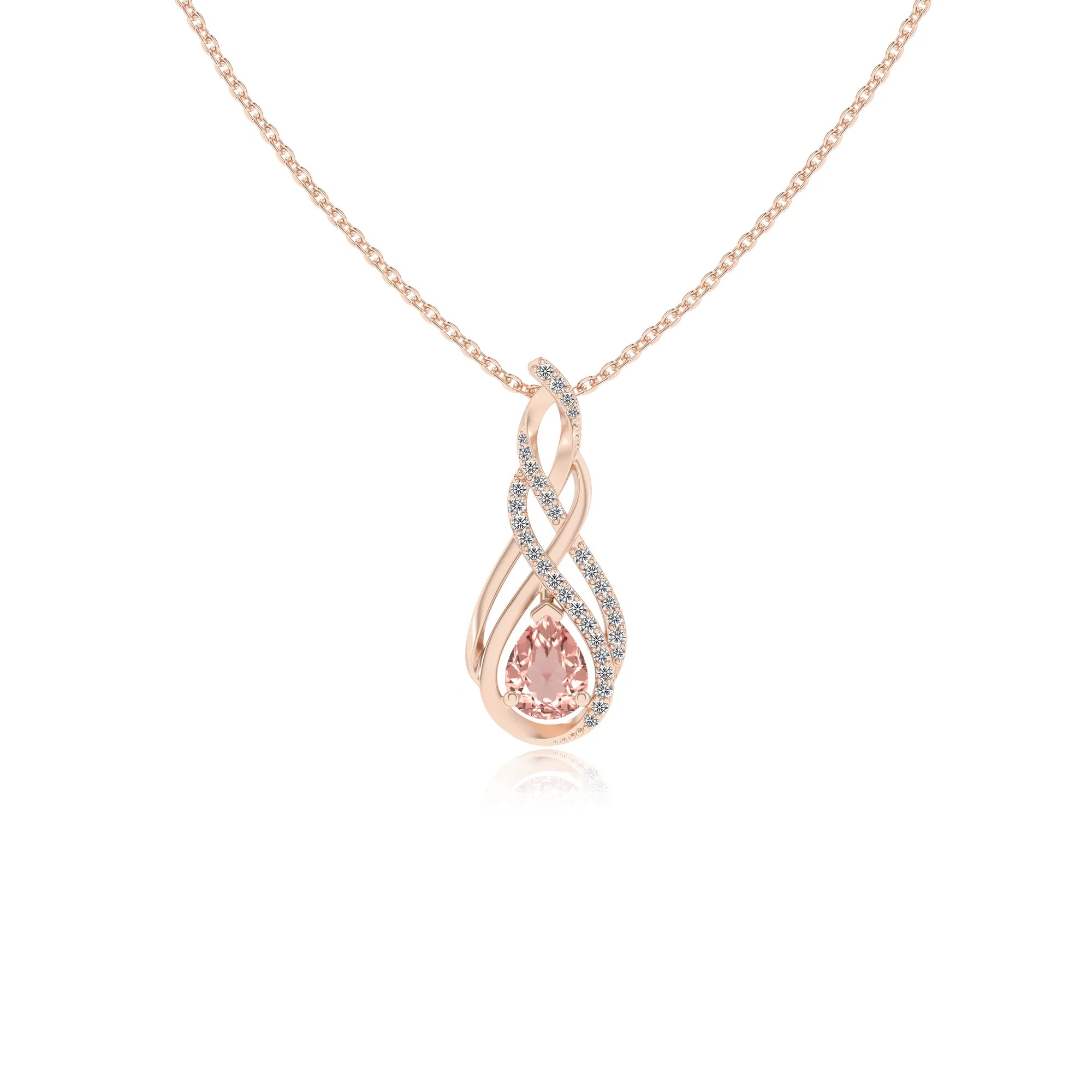 lab grown morganite pear solitaire necklaces in rose gold