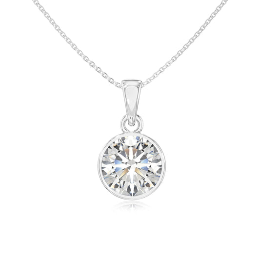 lab grown moissanite round solitaire necklaces in platinum