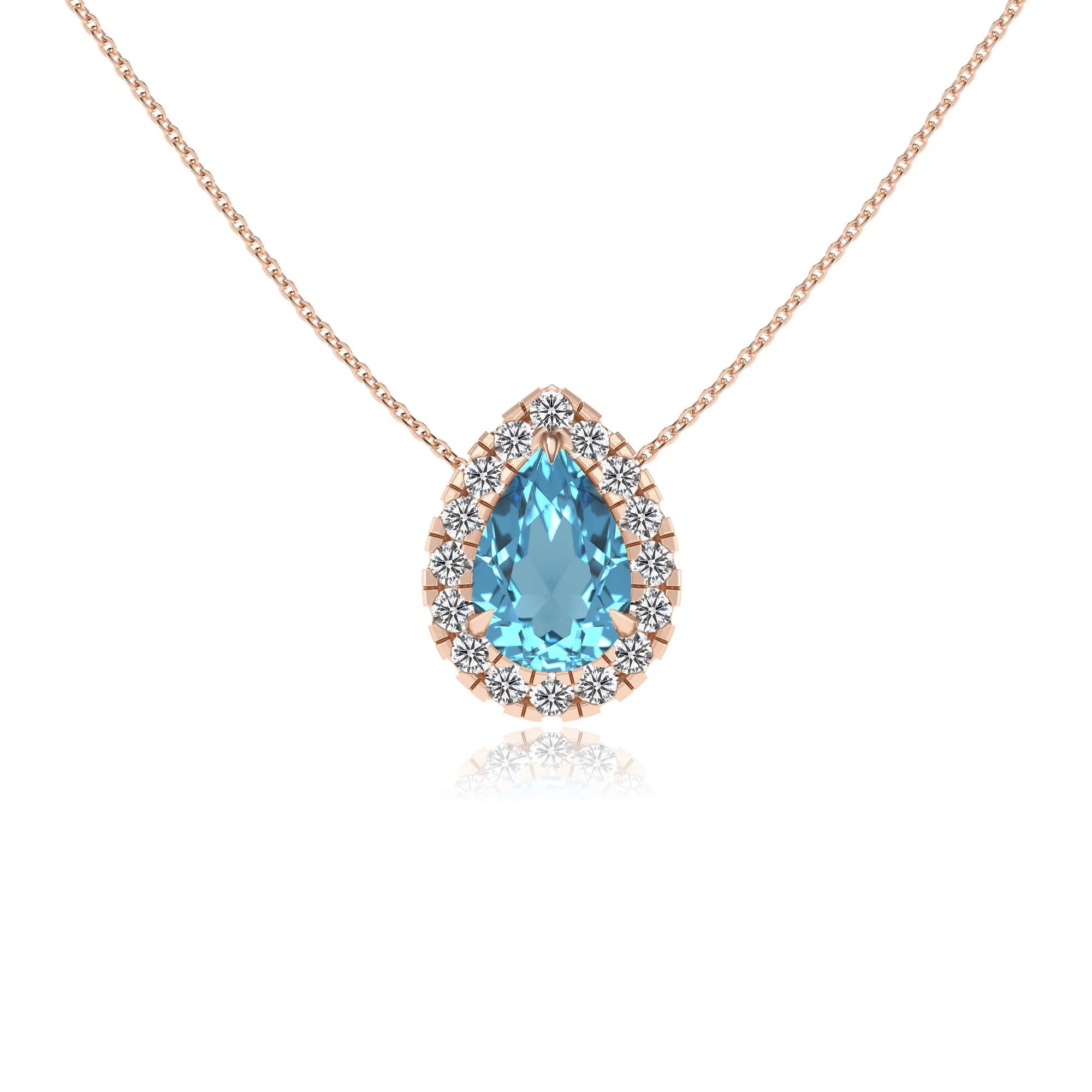 natural swiss blue topaz pear solitaire necklaces in rose gold