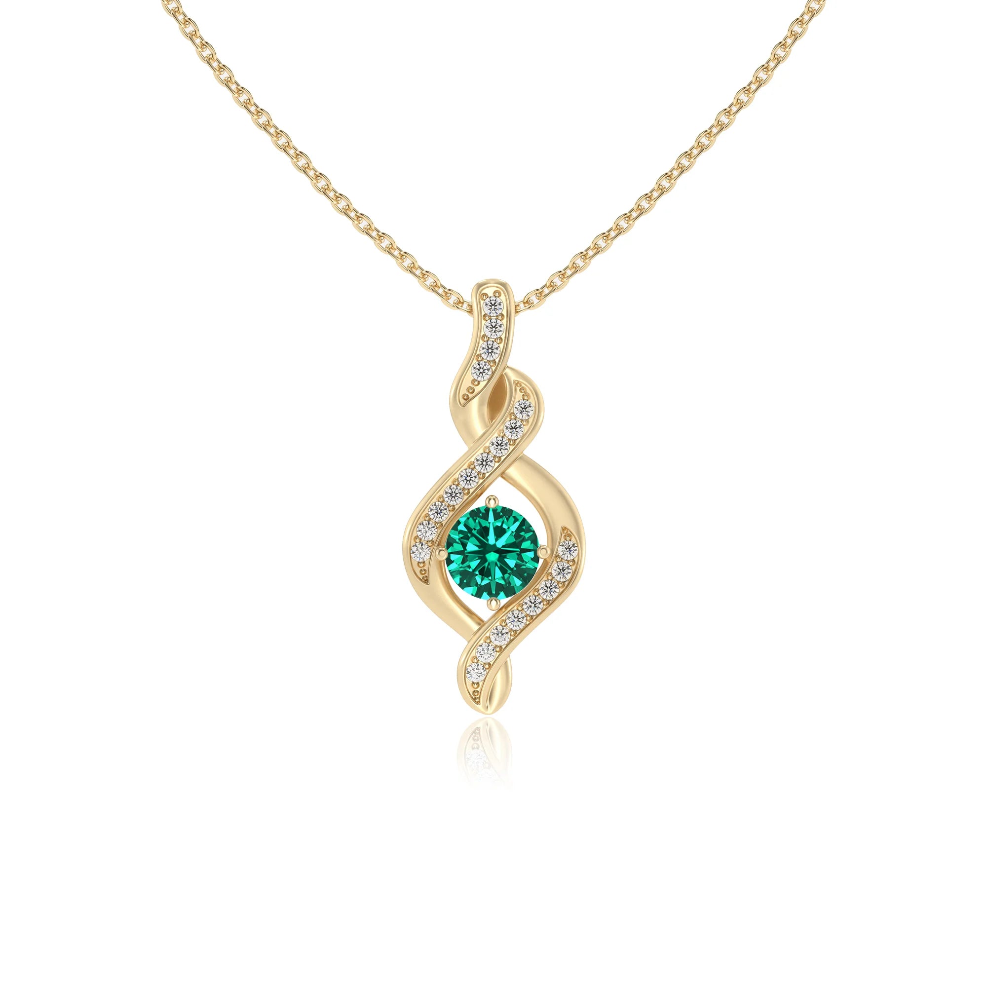 lab grown emerald round solitaire necklaces in yellow gold