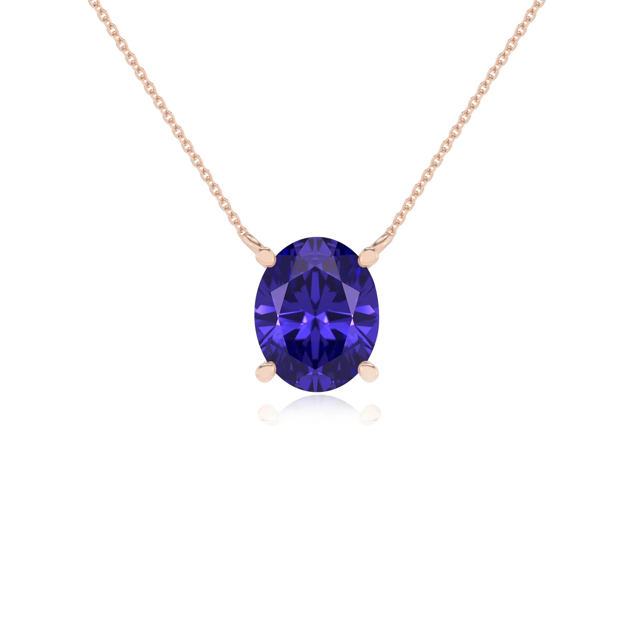 lab grown tanzanite oval solitaire necklaces in rose gold