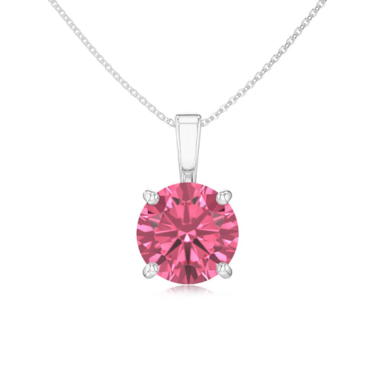 lab grown pink-tourmaline round solitaire necklaces in sterling silver