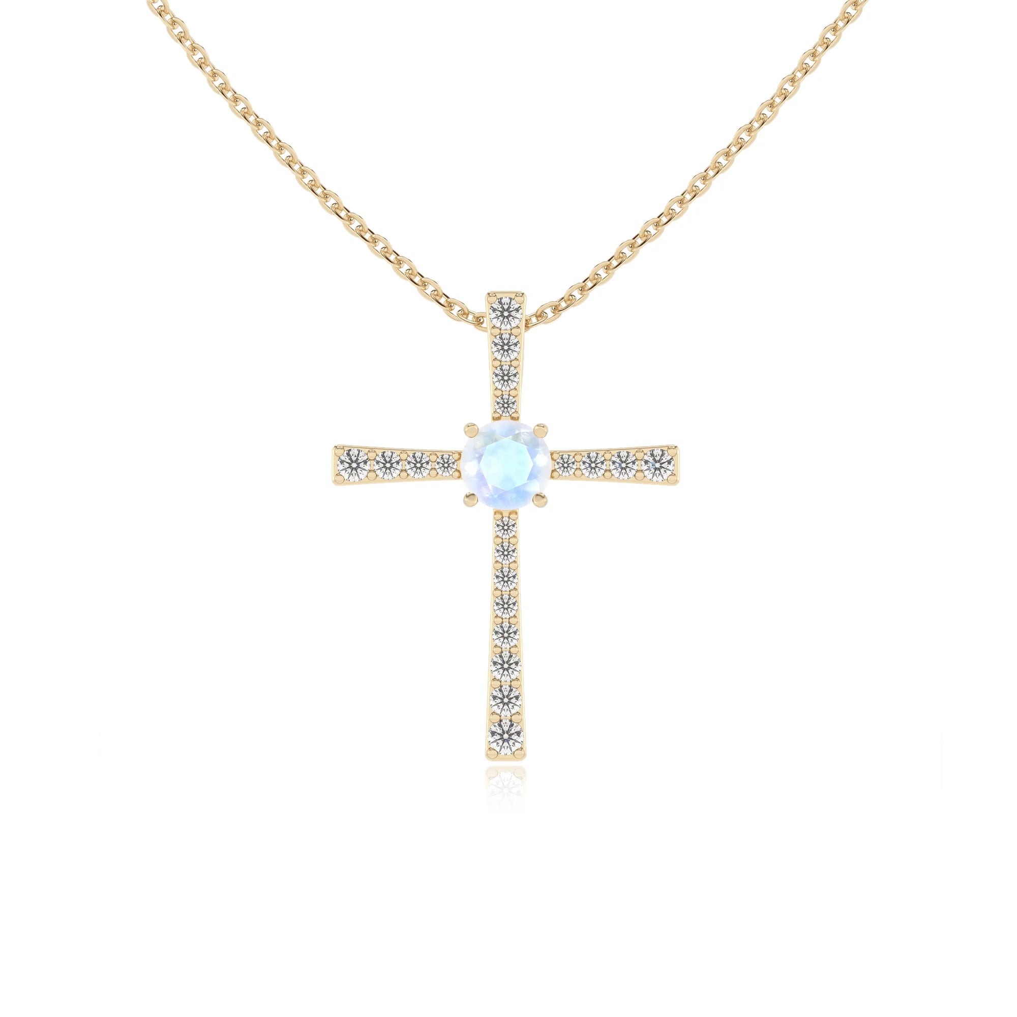 natural rainbow-moonstone round infinity necklaces in yellow gold