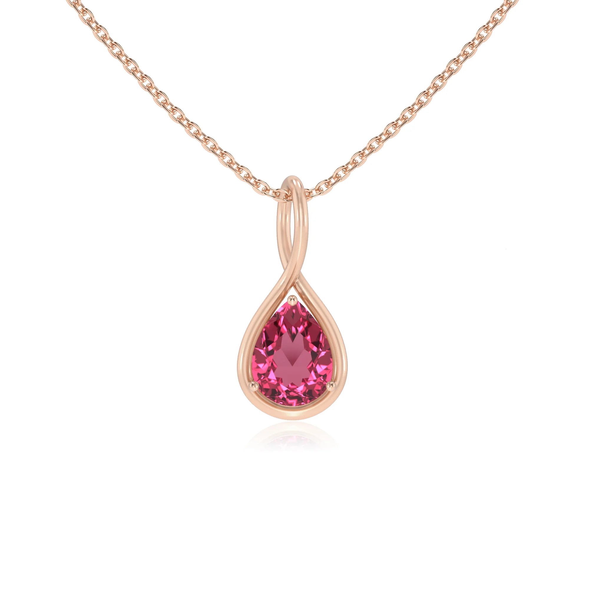 lab grown pink-tourmaline pear solitaire necklaces in rose gold