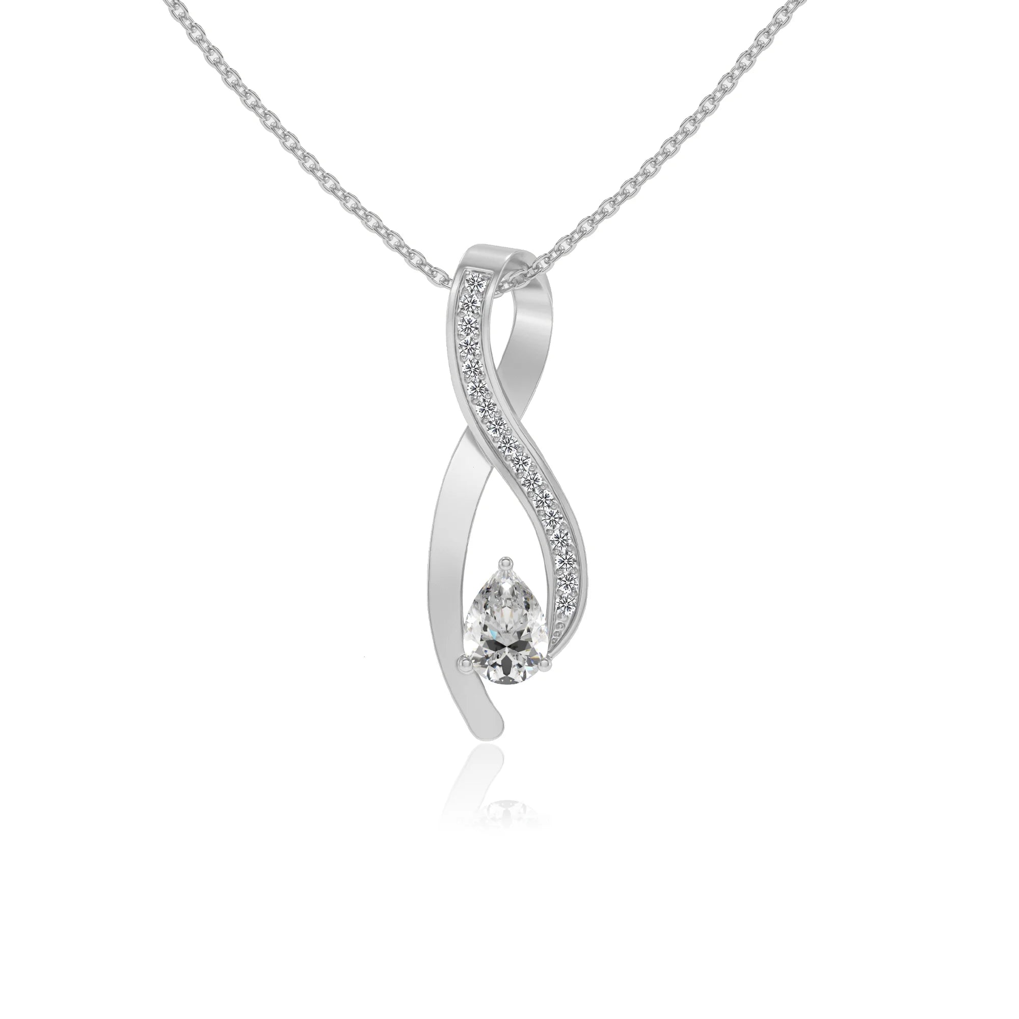 lab grown moissanite pear solitaire necklaces in sterling silver