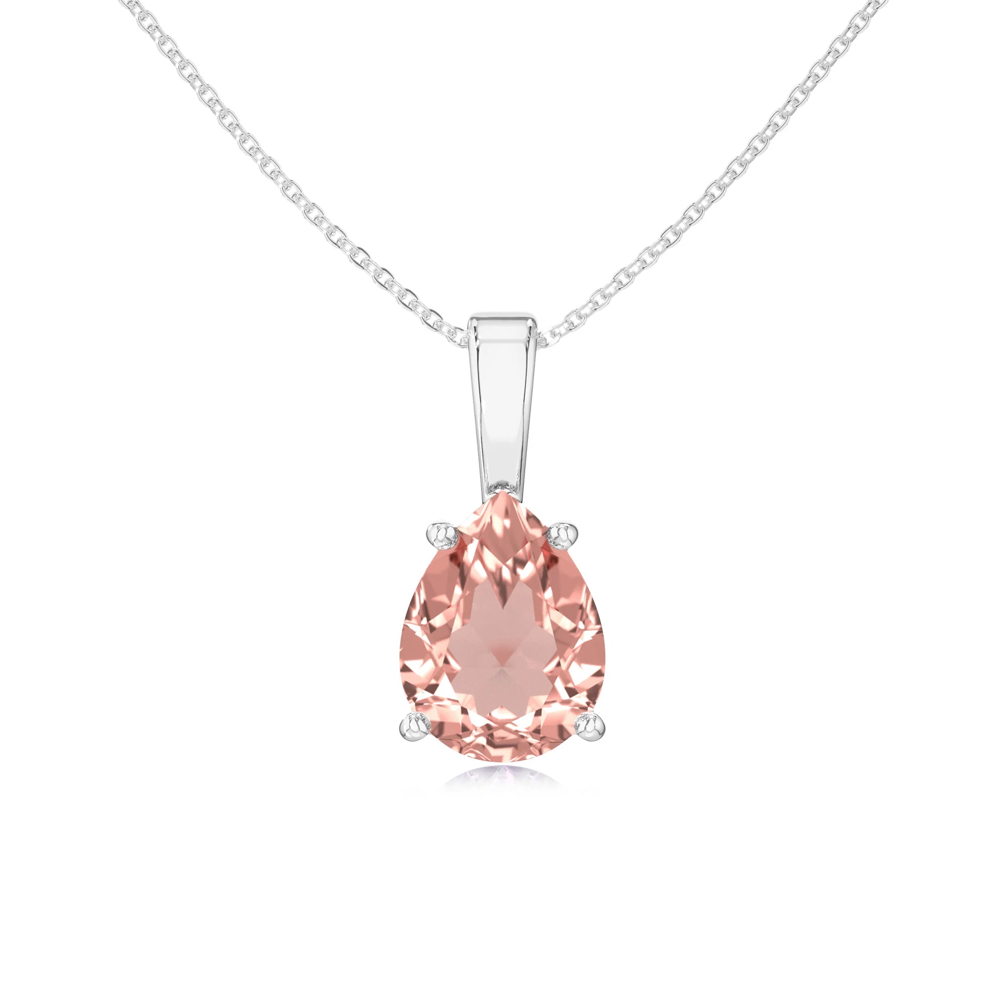 lab grown morganite pear solitaire necklaces in platinum