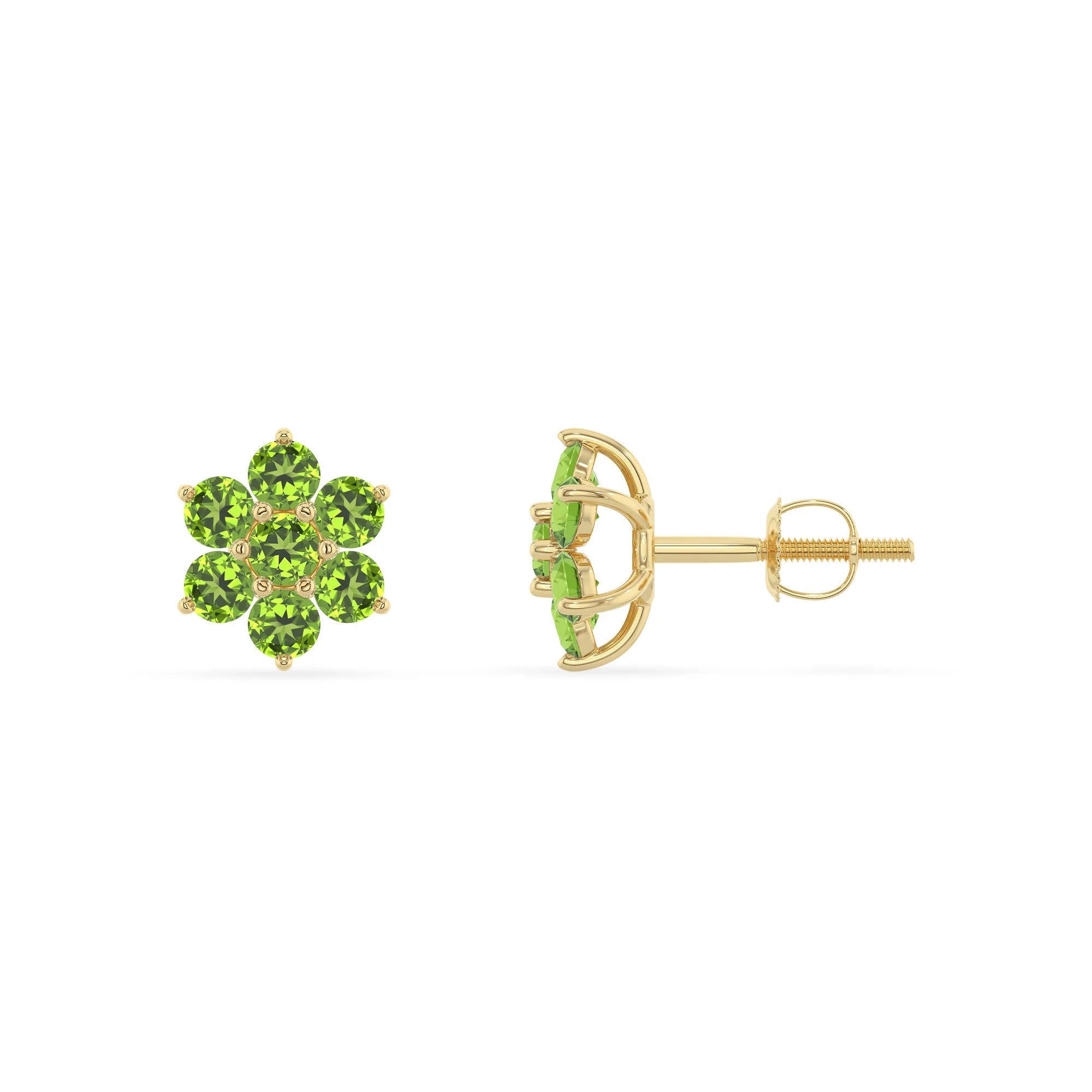 natural peridot round stud earrings in yellow gold
