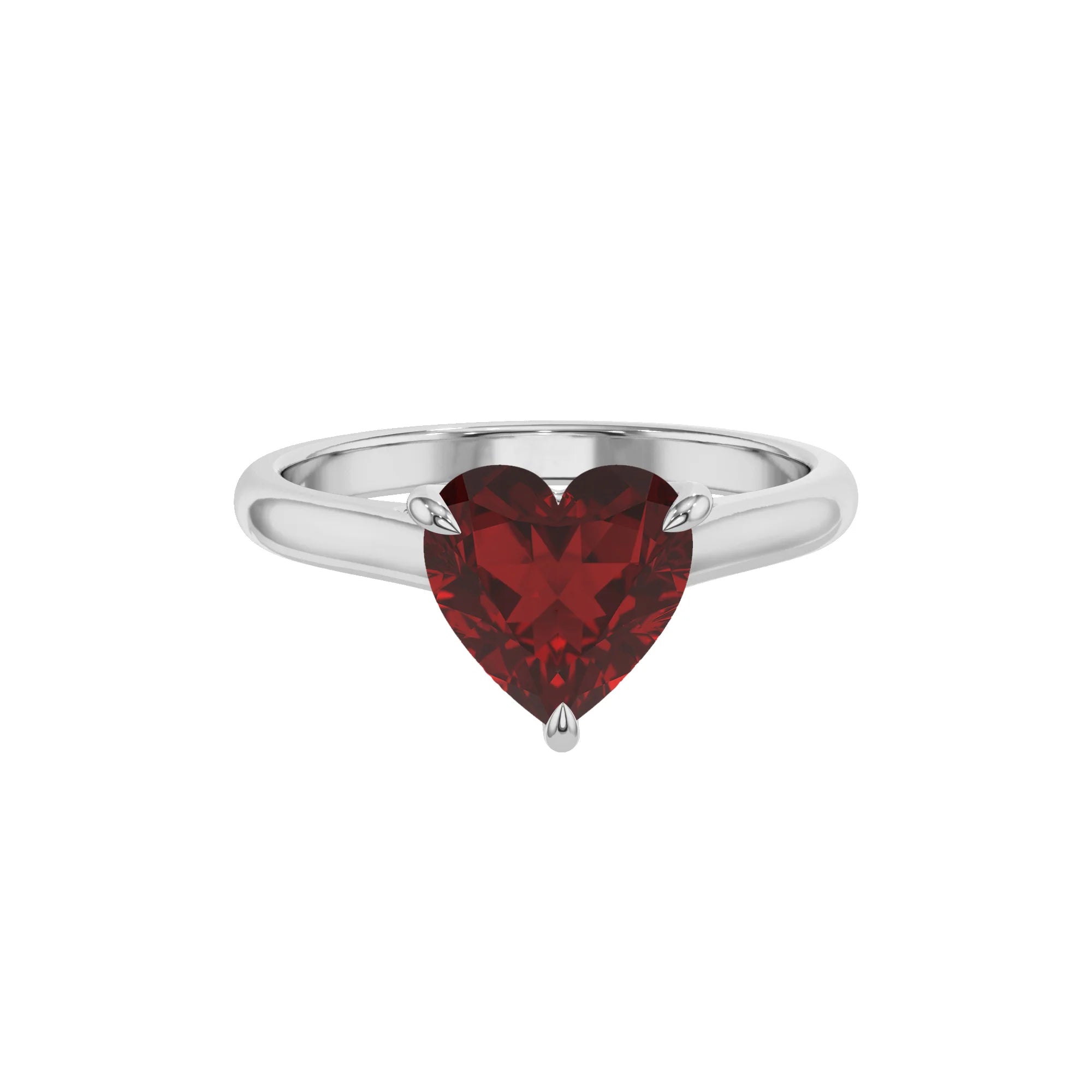 natural garnet heart solitaire rings in white gold