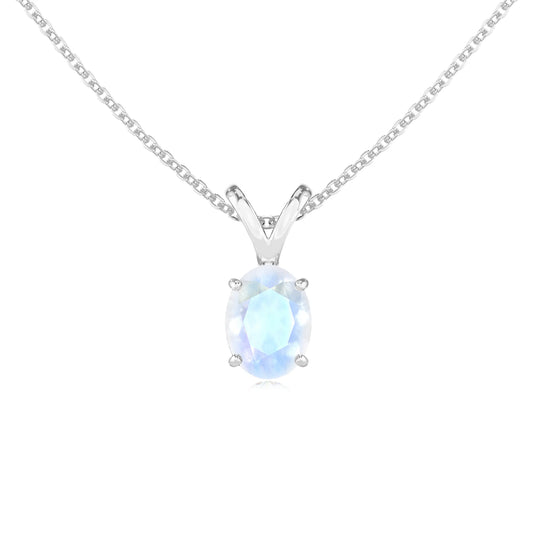 natural rainbow-moonstone oval solitaire v-bale necklaces in sterling silver