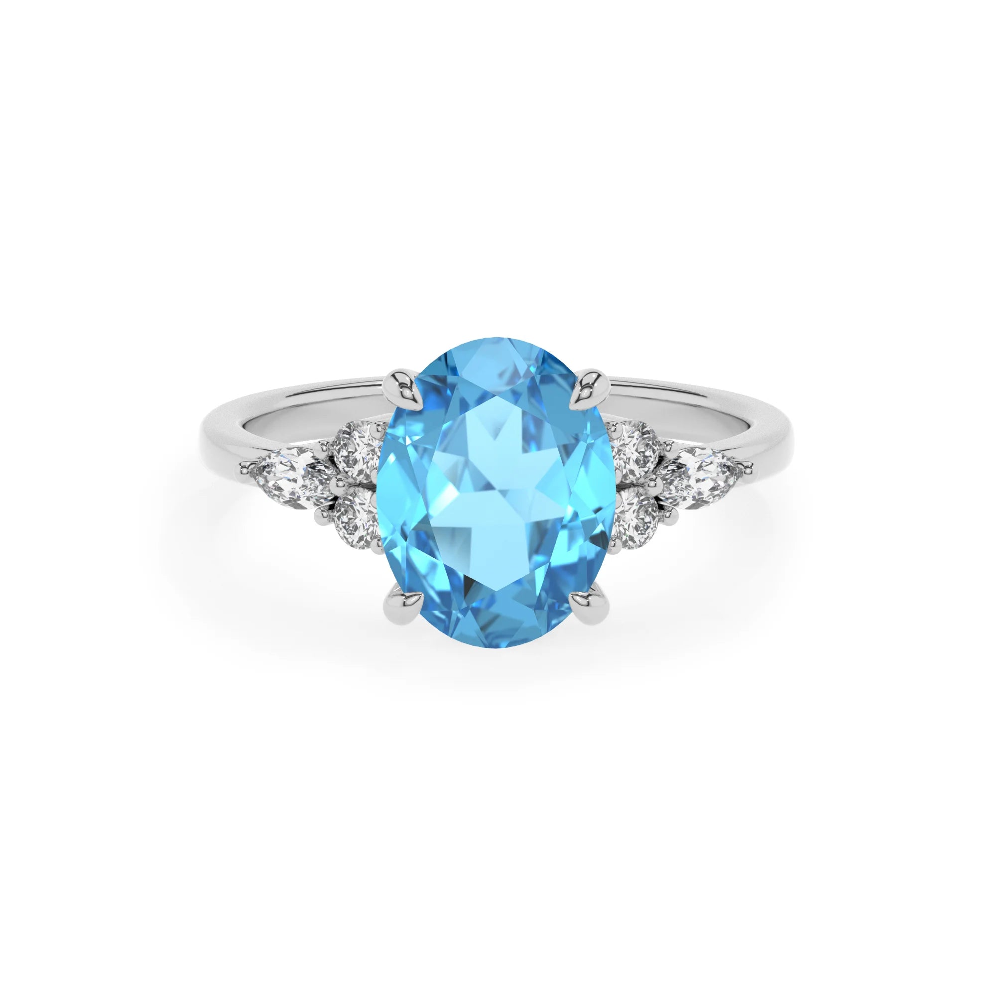 natural swiss-blue-topaz oval solitaire rings in platinum