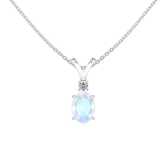 natural rainbow-moonstone oval solitaire v-bale necklaces in sterling silver