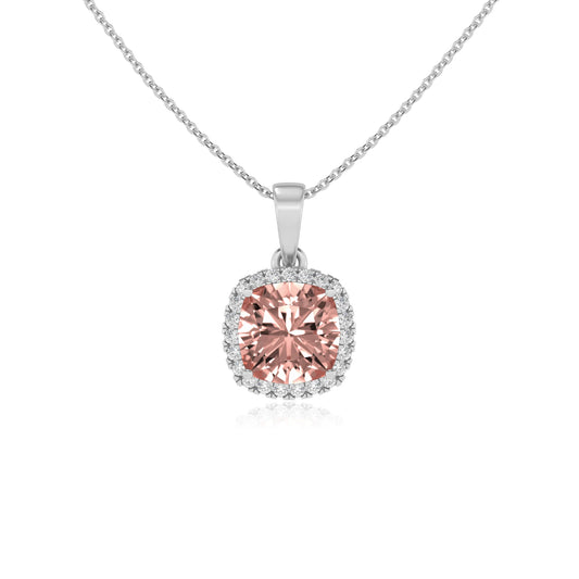 lab grown morganite cushion solitaire necklaces in sterling silver