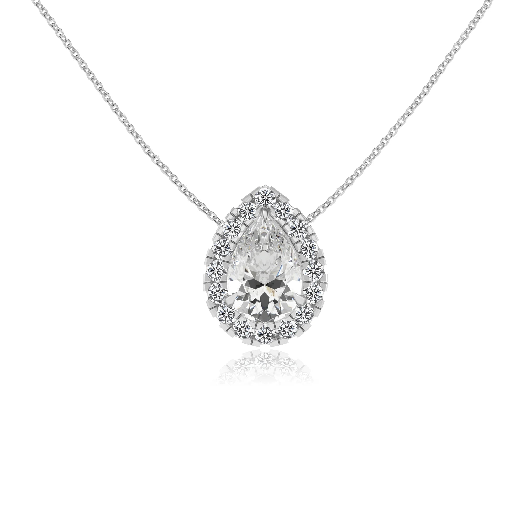 lab grown moissanite pear solitaire necklaces in platinum