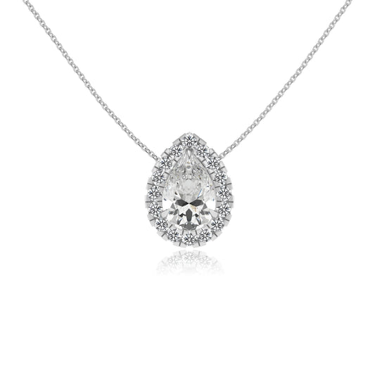 lab grown moissanite pear solitaire necklaces in platinum