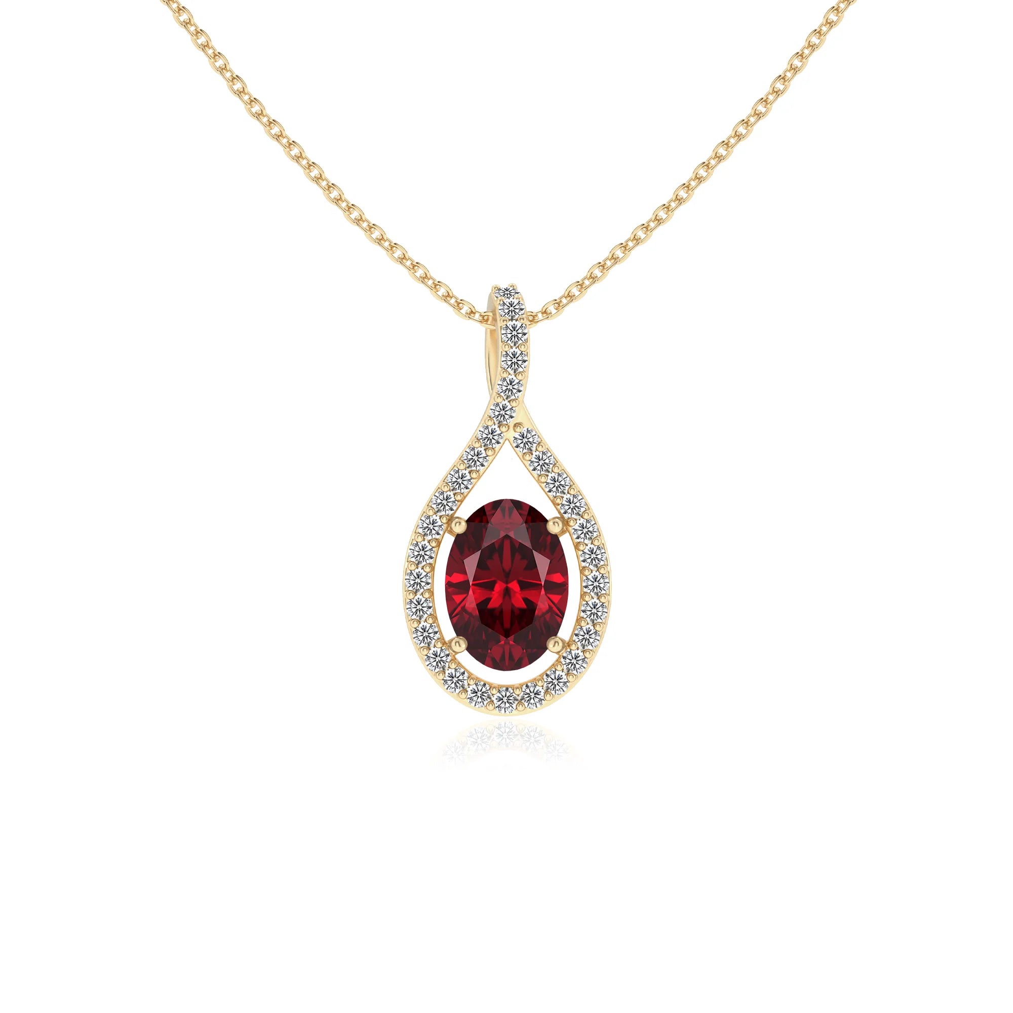 lab grown ruby oval solitaire necklaces in yellow gold
