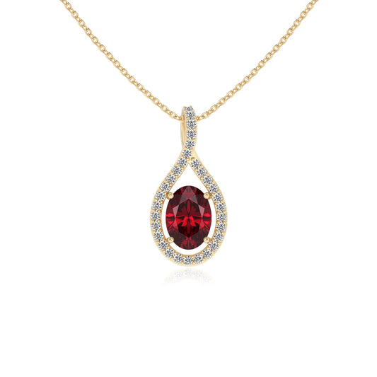 lab grown ruby oval solitaire necklaces in yellow gold