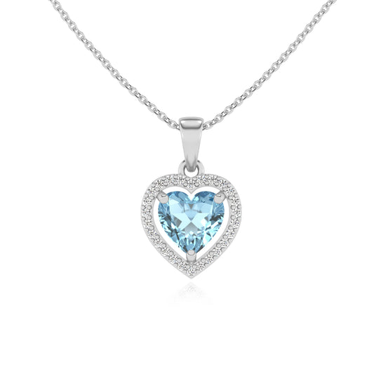 lab grown aquamarine heart solitaire necklaces in platinum