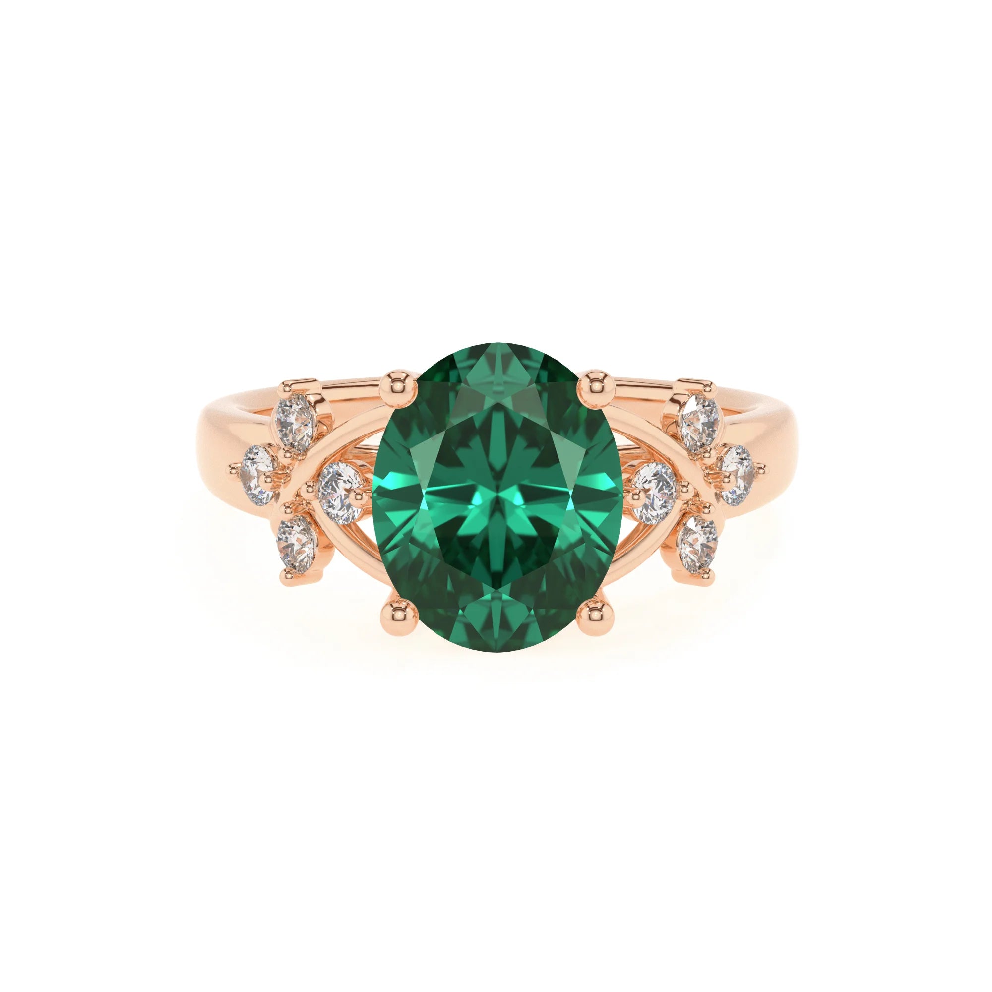 lab grown emerald oval solitaire rings in rose gold