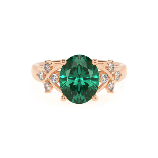 lab grown emerald oval solitaire rings in rose gold