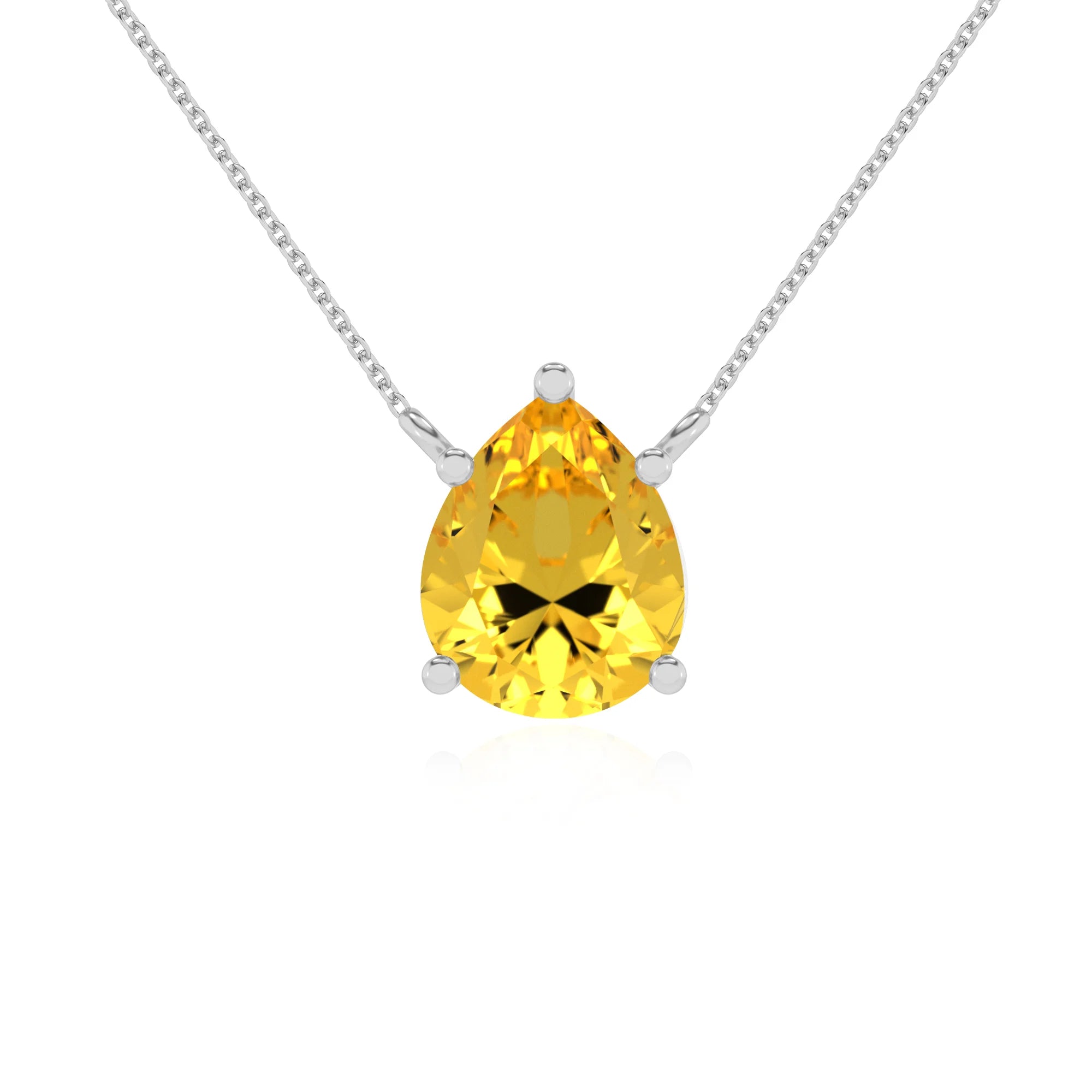 lab grown yellow-sapphire pear solitaire necklaces in white gold