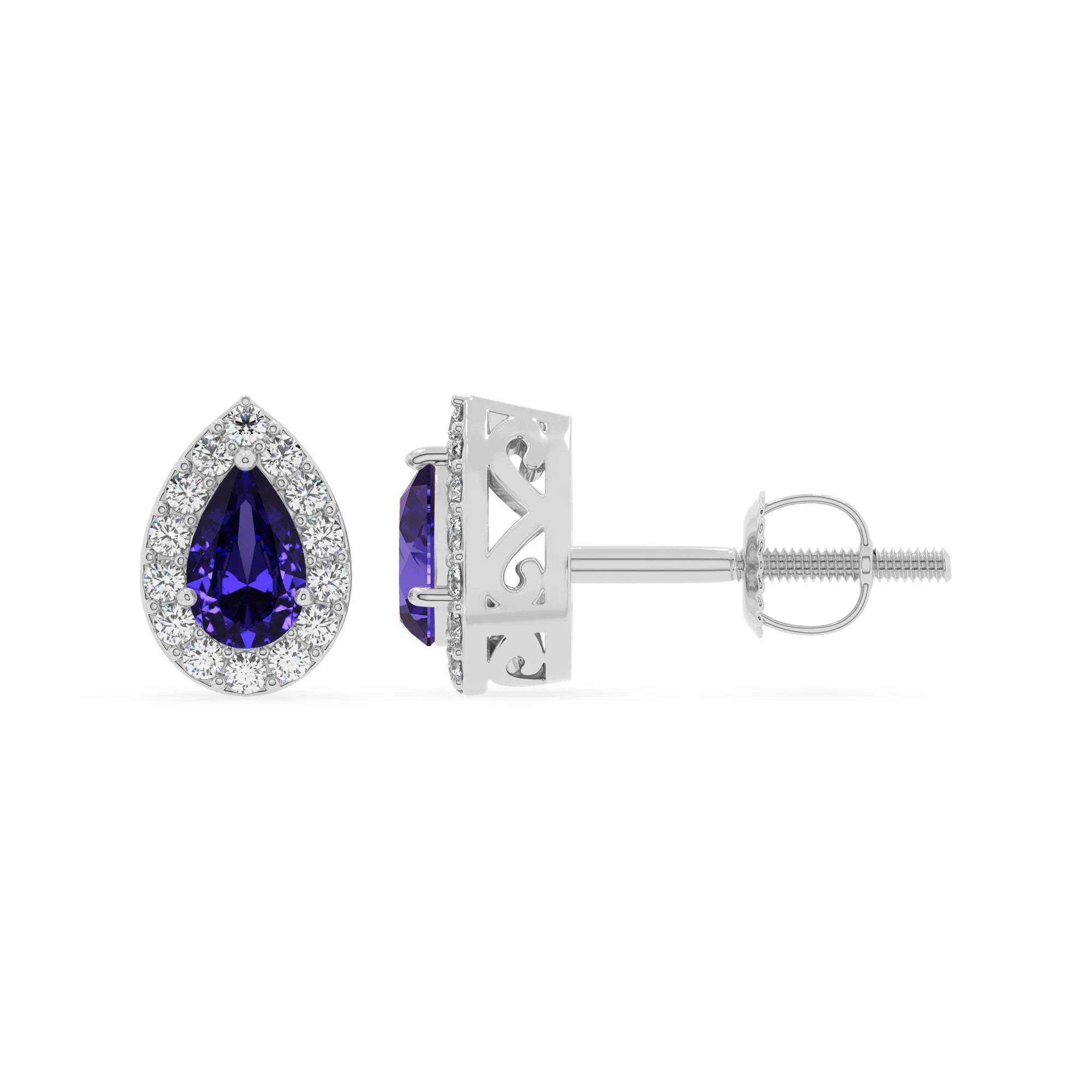 lab grown tanzanite pear stud earrings in platinum