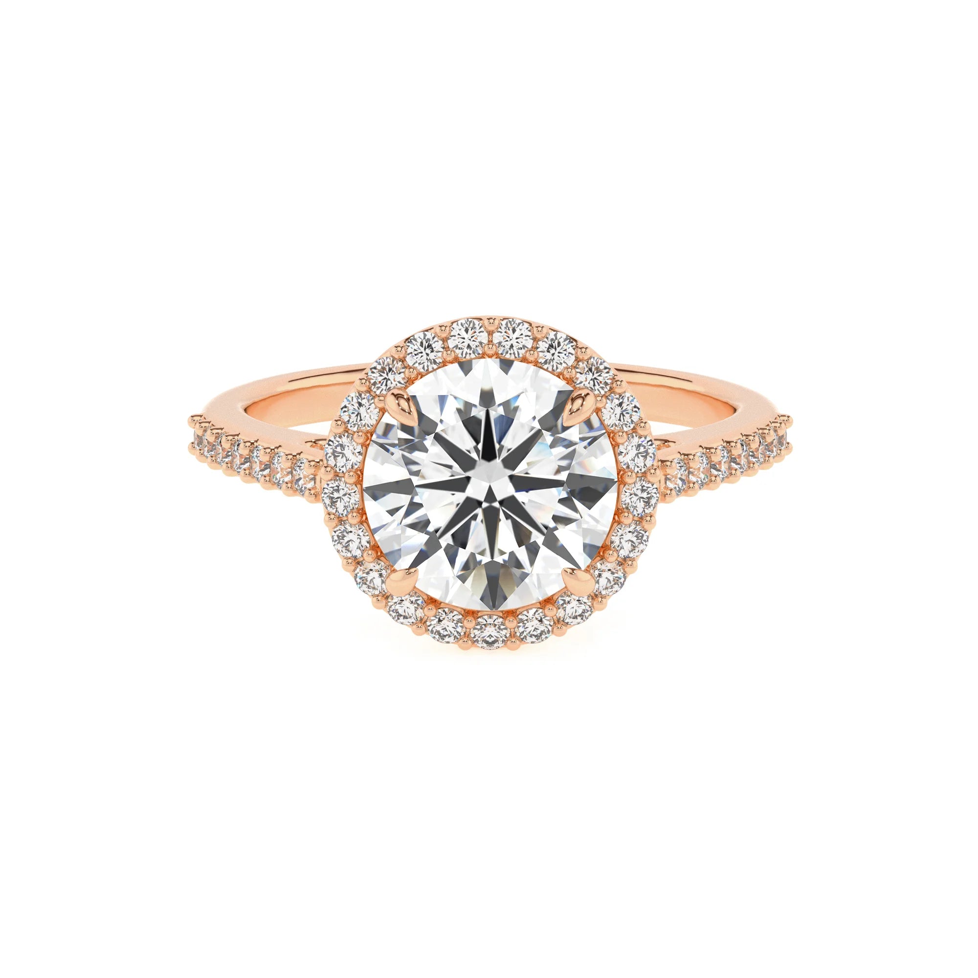 lab grown moissanite round solitaire rings in rose gold