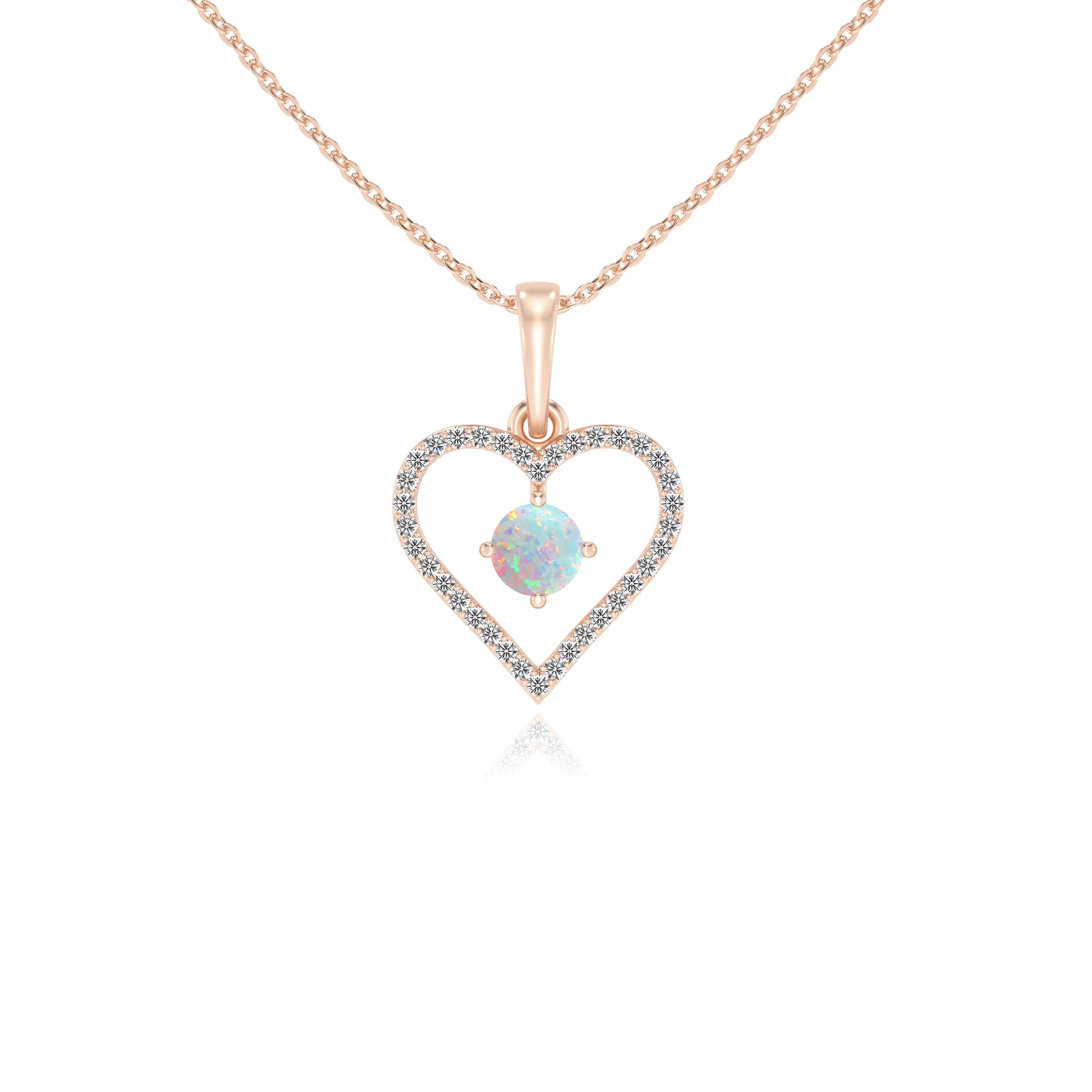 lab grown opal round infinity necklaces in rose gold