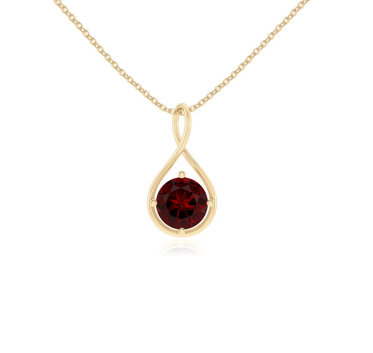 natural garnet round solitaire necklaces in yellow gold