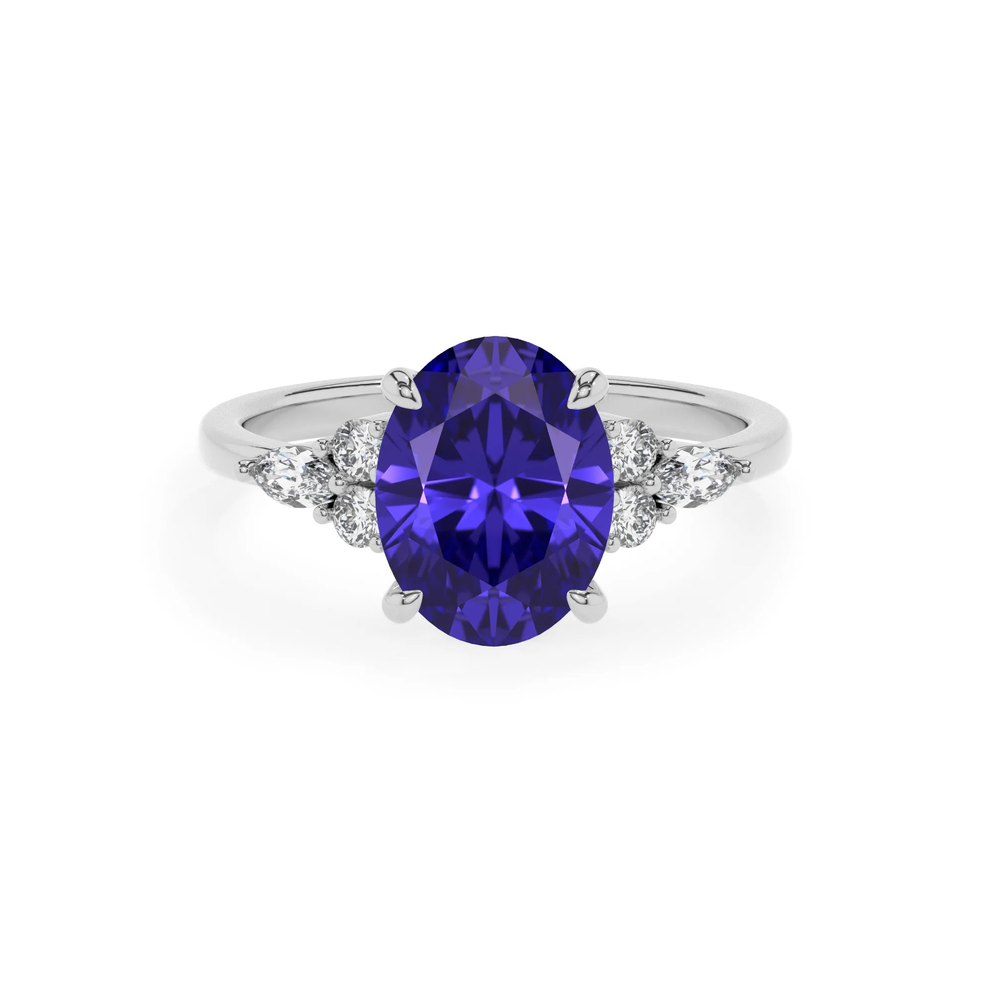 lab grown tanzanite oval solitaire rings in white gold