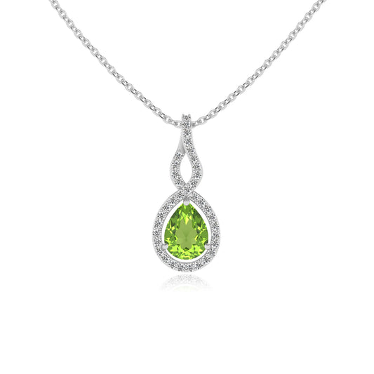 natural peridot pear necklaces in sterling silver