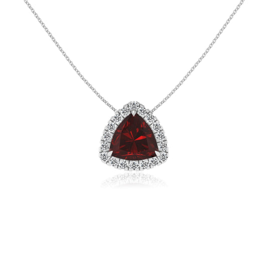 natural garnet trillion solitaire necklaces in white gold