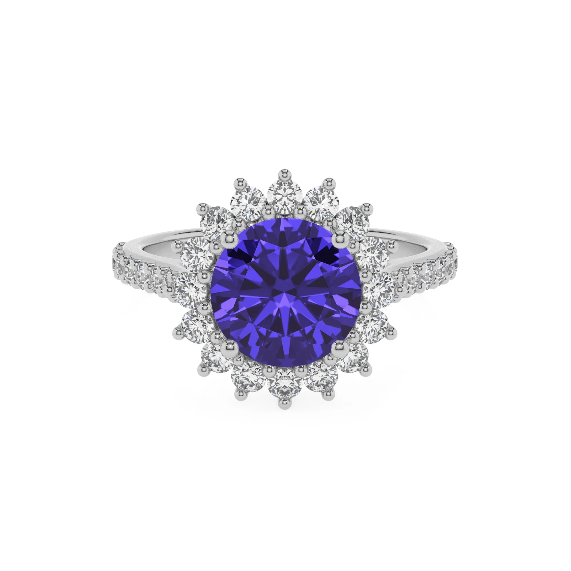 lab grown tanzanite round solitaire rings in platinum