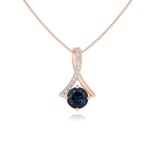 lab grown alexandrite round solitaire necklaces in rose gold