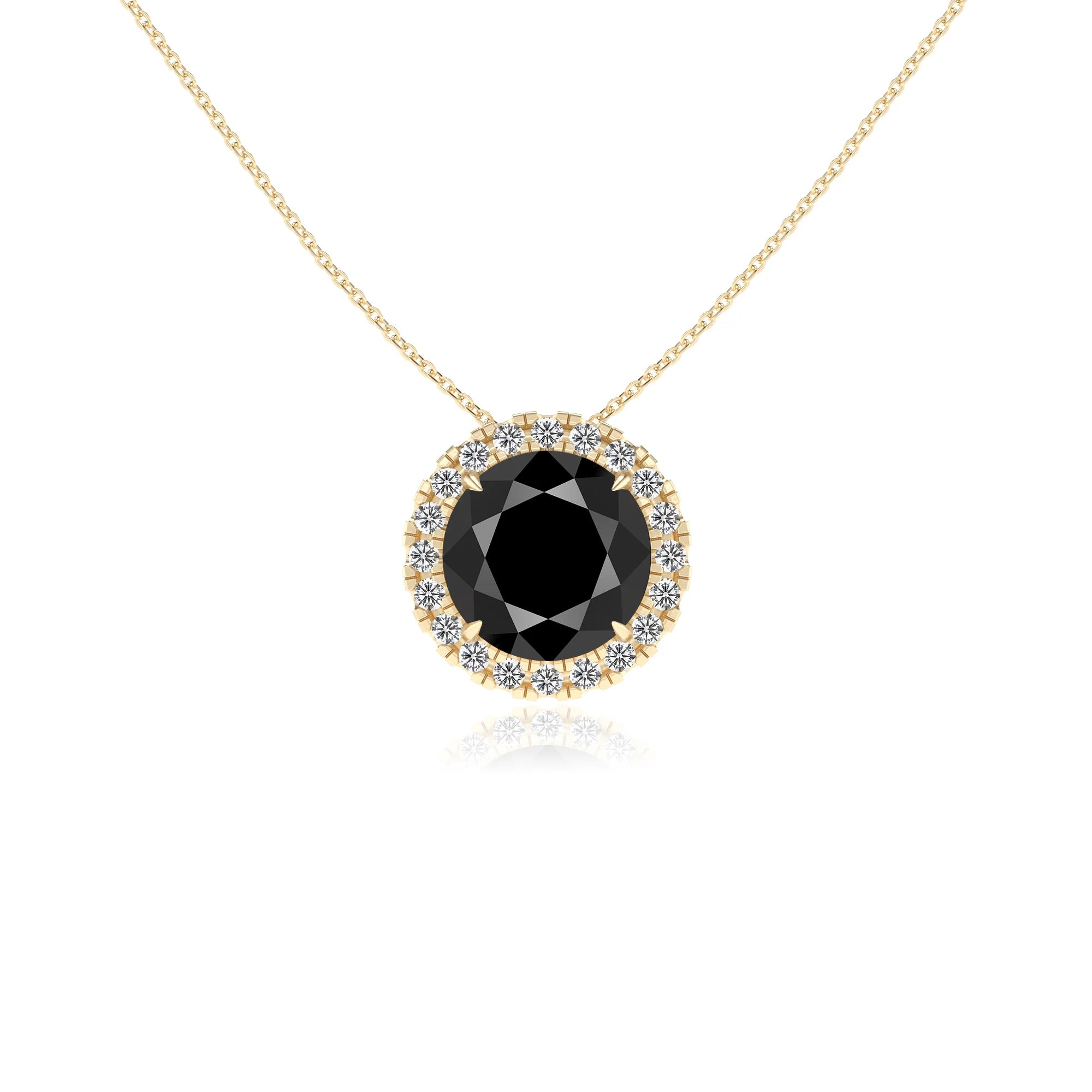 natural black onyx round solitaire necklaces in yellow gold