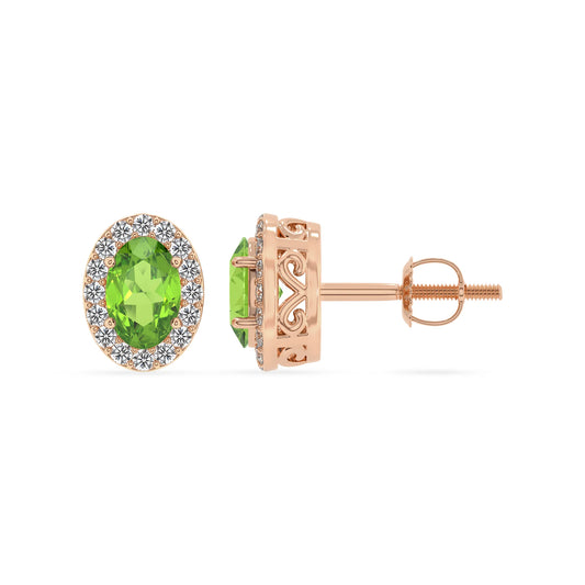 natural peridot oval stud earrings in rose gold
