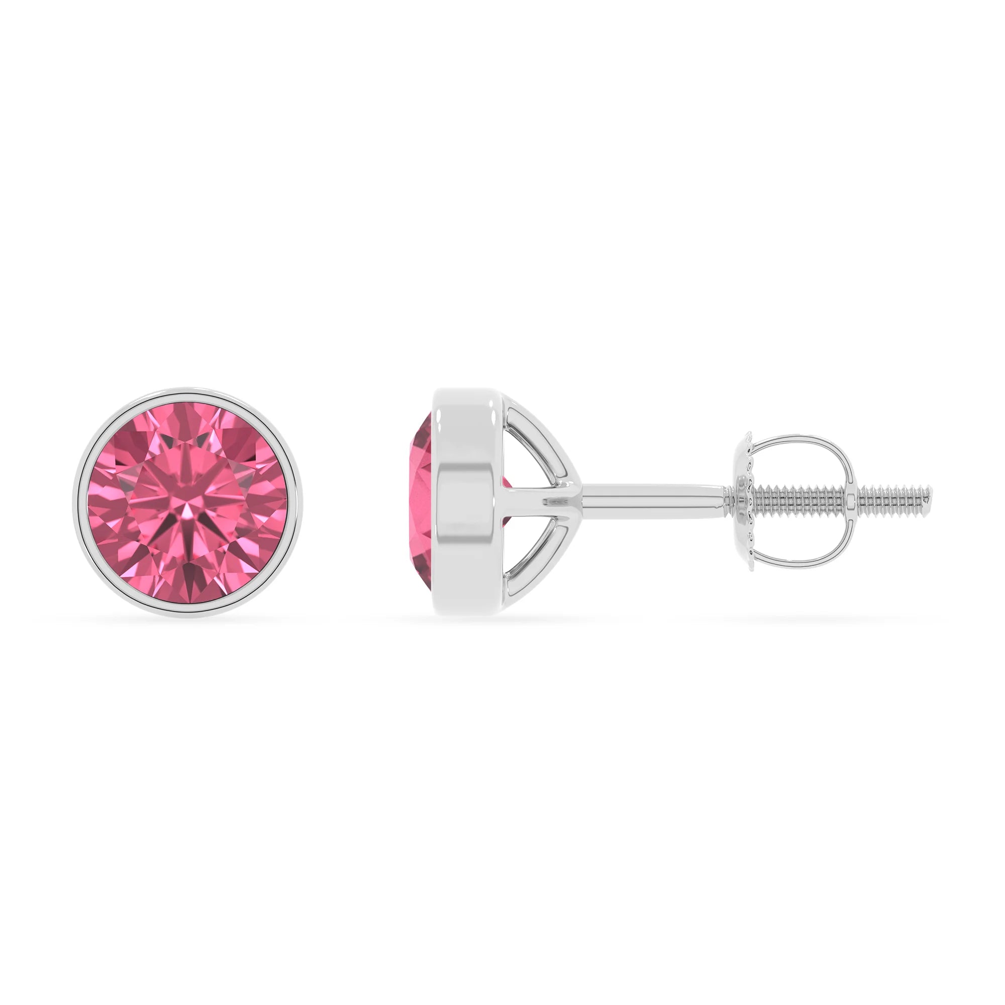 lab grown pink tourmaline round stud earrings in sterling silver