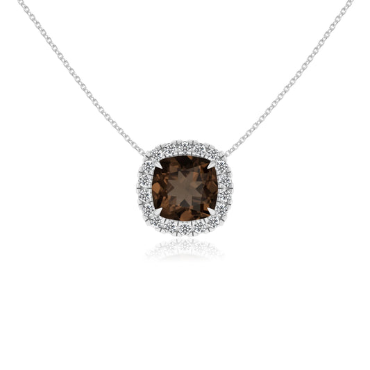 natural smoky quartz cushion solitaire necklaces in platinum