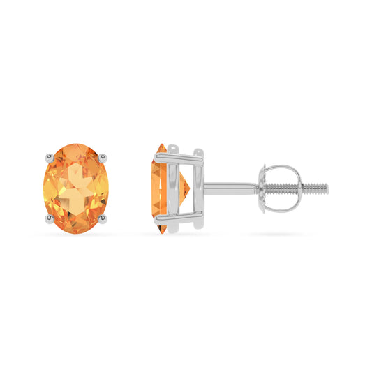 lab grown citrine oval stud earrings in white gold