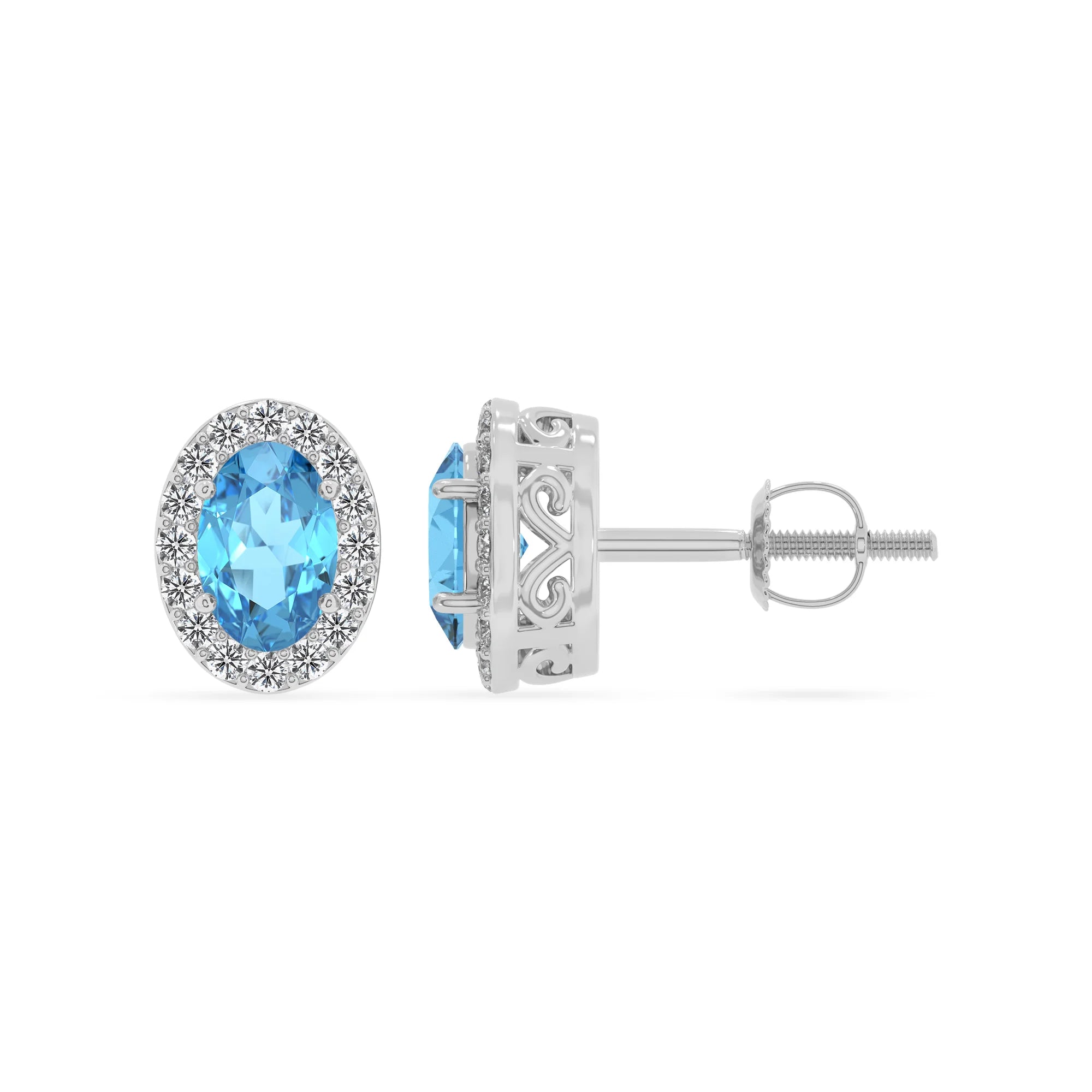 natural swiss blue topaz oval stud earrings in white gold