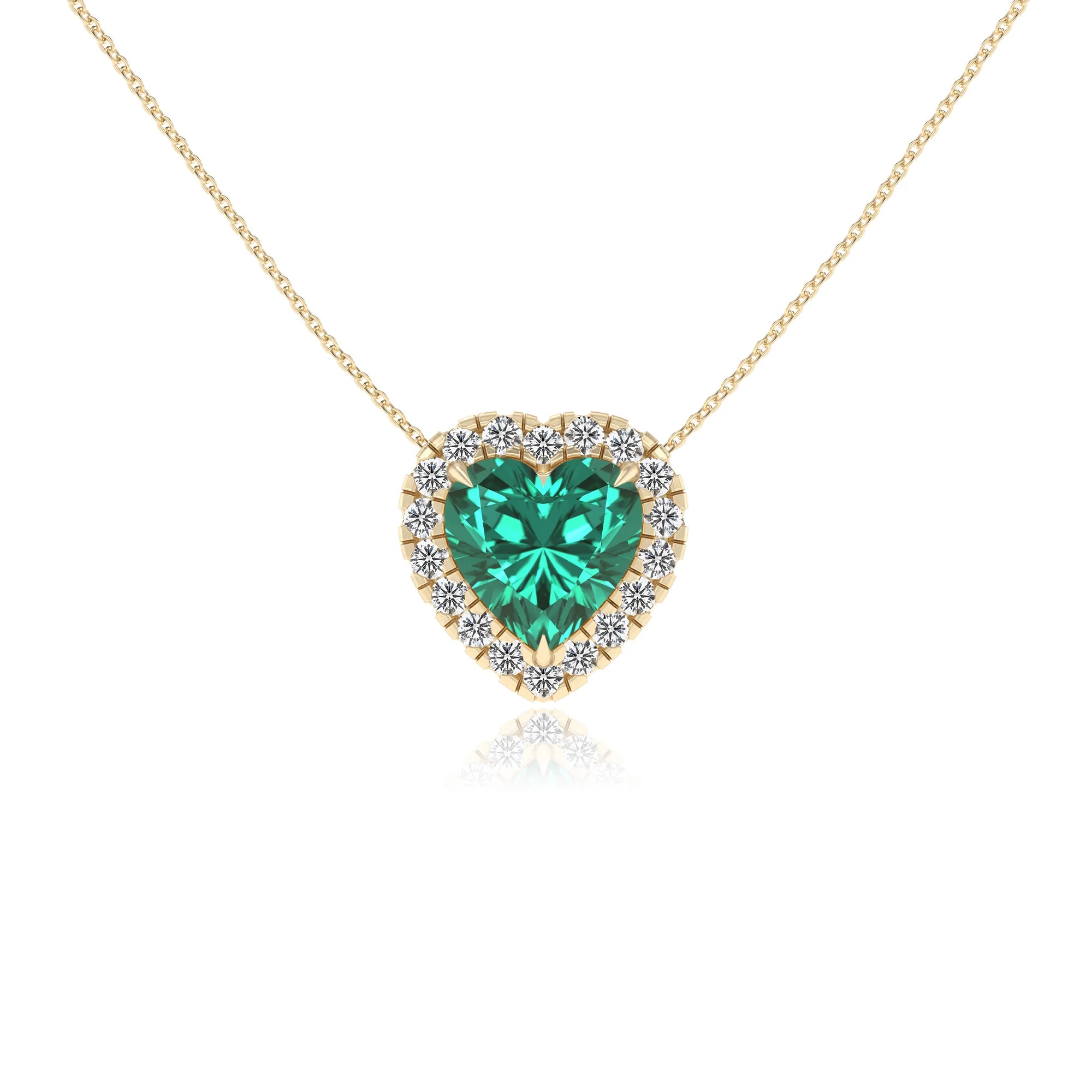 lab grown emerald heart solitaire necklaces in yellow gold